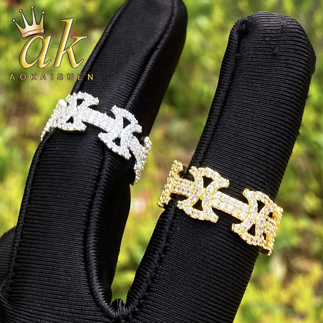 

Aokaishen Iced Out Templar Ring for Men Real Gold Plated Cubic Zirconia Hip Hop Jewelry