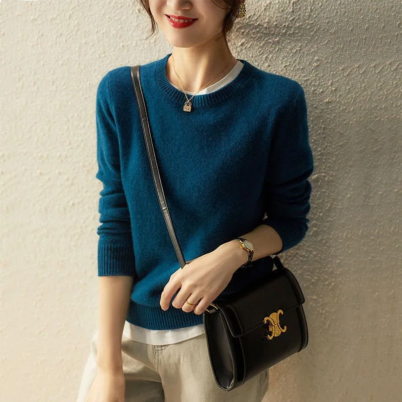 

New Autumn Fashion Korean Edition Lazy Solid Color Round Neck Sweater Loose and Versatile Western Style Slimming Knitted Top