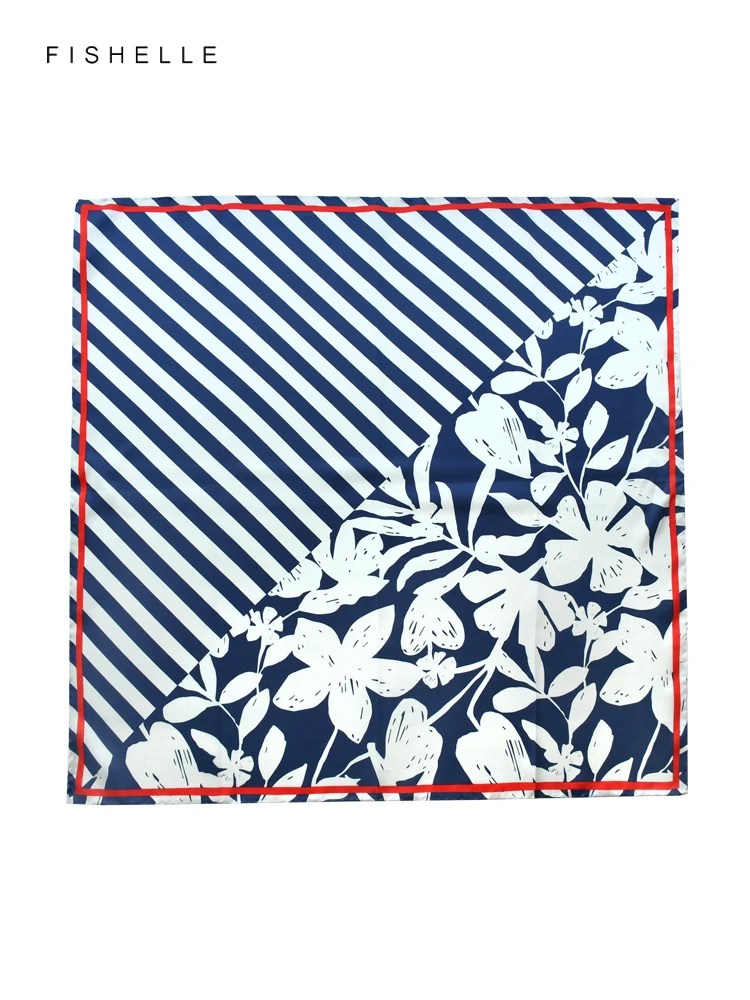 Blue white striped flower printed natural silk scarves real silk hijab twill silk spring autumn luxury gifts woman handkerchief