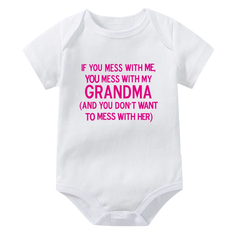 إذا كنت تعبث معي أنت تعبث مع جدتي/الجدة طباعة الطفل ارتداءها القطن طفل بذلة الوليد السروال القصير مضحك Playsuit #5