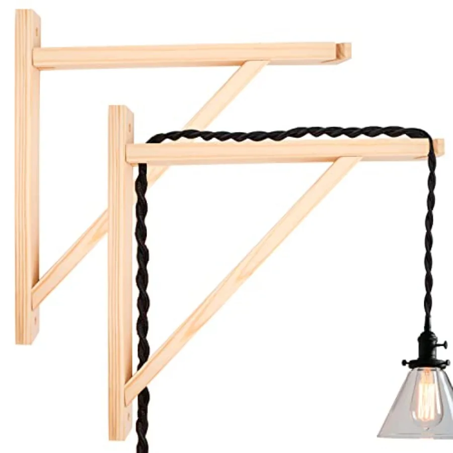 2 Pack Wall Mount Natural Wood Bracket Solid Bracket Shelf Supports Kits for Sconces Pendant Lights Swag Lamps Lighting Lamps H