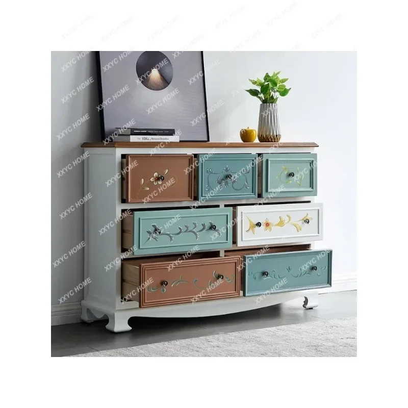 

Painted 7-Drawer Cabinet Modern Bedroom Multi-Function Chest of Drawers Home Entrance Cabinet Decoration