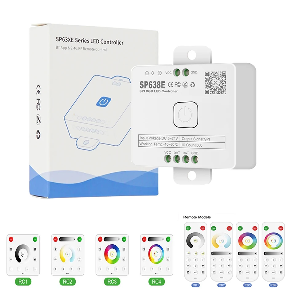 

SP636E-SP639E LED Controller SPI FCOB WS2812B RGB SK6812 RGBW Light Strip Bluetooth-compatible Music IOS Android 2.4G 5V-24V