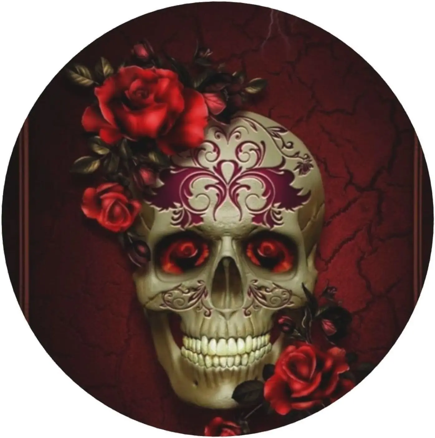 Rose Red Skull Death Horror Round Mouse Pad Skeleton Mousepad Non-Slip Rubber Mouse Mat for Computer Desk Gaming Laptop Office