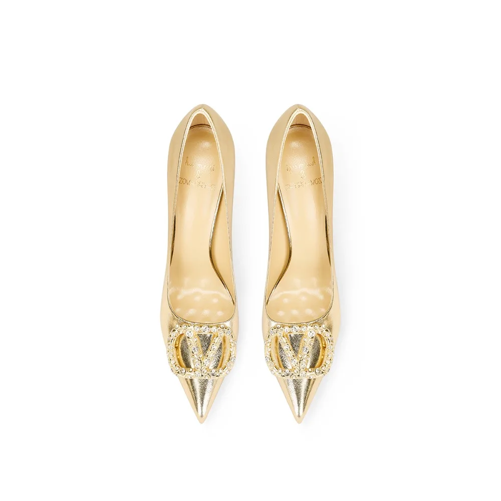 Or 2025 automne nouveau strass superbe bout pointu talons hauts pour les femmes robe de soirée