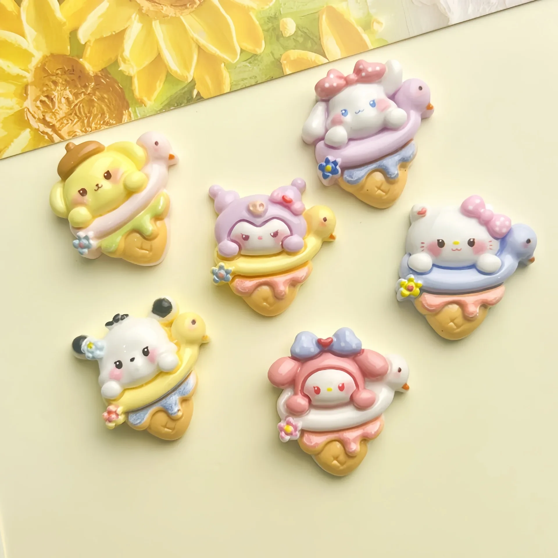 5pcs Cute Bright Face Sweet cone, Sanrio cartoon resin flatback cabochon diy crafts materials kid handmade jewelry charms