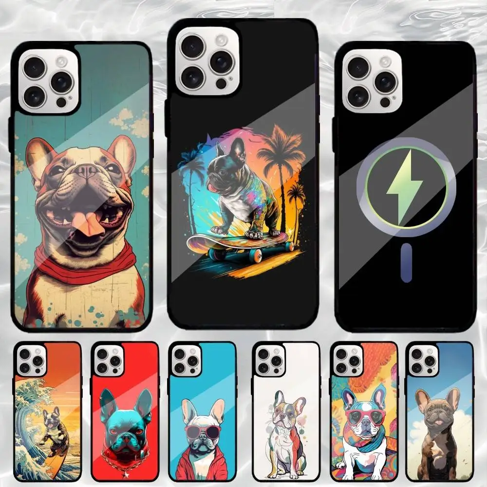 

French Cartoon Bulldog Dog Phone Case For iPhone17,16,15,14,13,12,11 Plus,Pro Max Magnetic Magsafe Wireless Charging