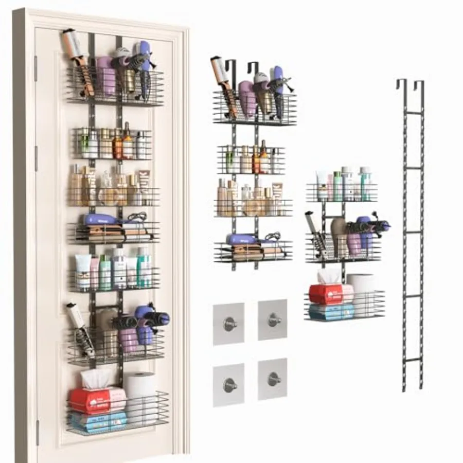 

Органайзер для душа на дверь/стену, подвесной держатель для инструментов для волос/фена, регулируемый, для хранения за дверью