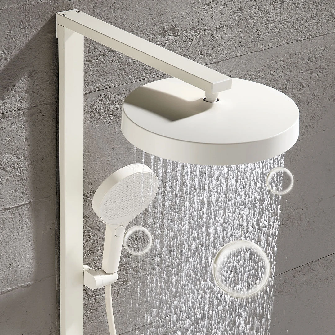 Set Pancuran Kamar Mandi Air Terjun Putih Sistem Keran Kamar Mandi Panas Dingin 12 Inci Kepala Pancuran Hujan Set Sistem Pancuran Kamar Mandi Kuningan