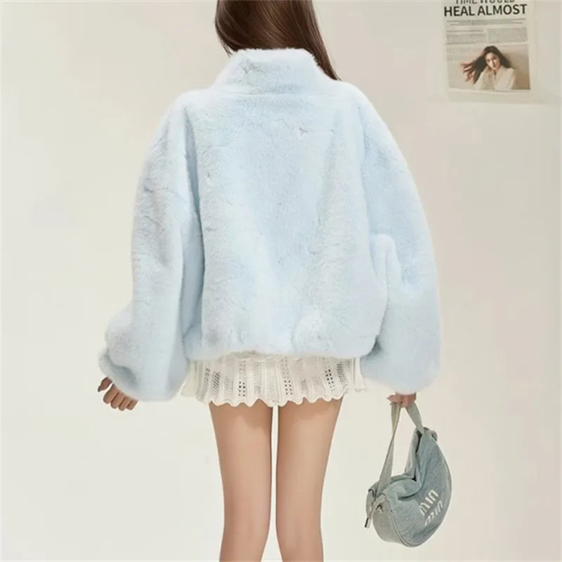Faux Mink Fur Coats for Women,Short Jackets,Stand Collar Overcoat,Female Clothes,Thicken Warm,New ,Winter