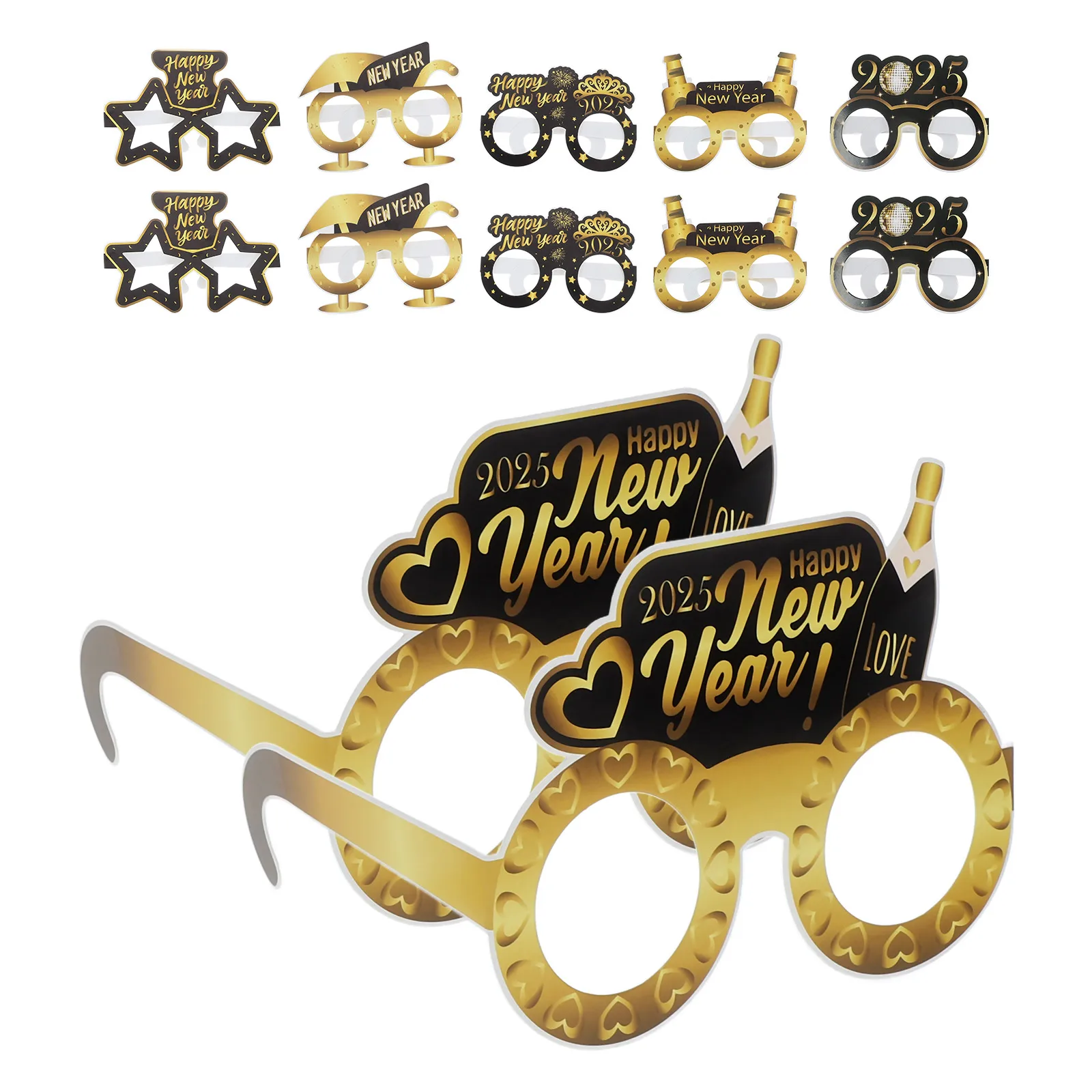 

12 Pcs Black Gold Paper Glasses New Year Props Eve Decorations Fun Glasses For Party New Years Accessories Photo