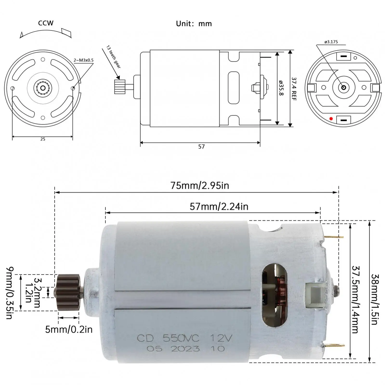 RS550 DC Motor 10.8V 12V 14.4V 18V 13 Teeth Diameter Gear Micro Motor Fit for BOSCH GSR10.8-2-LI / GSR10.8V /Electric Drill