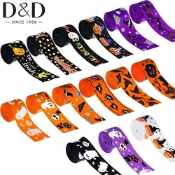 15Pcs/Set 30Yards Halloween Printed Grosgrain Satin Ribbons DIY Handmade Craft Decor Bow Cap Accessories Party Gift Wrap