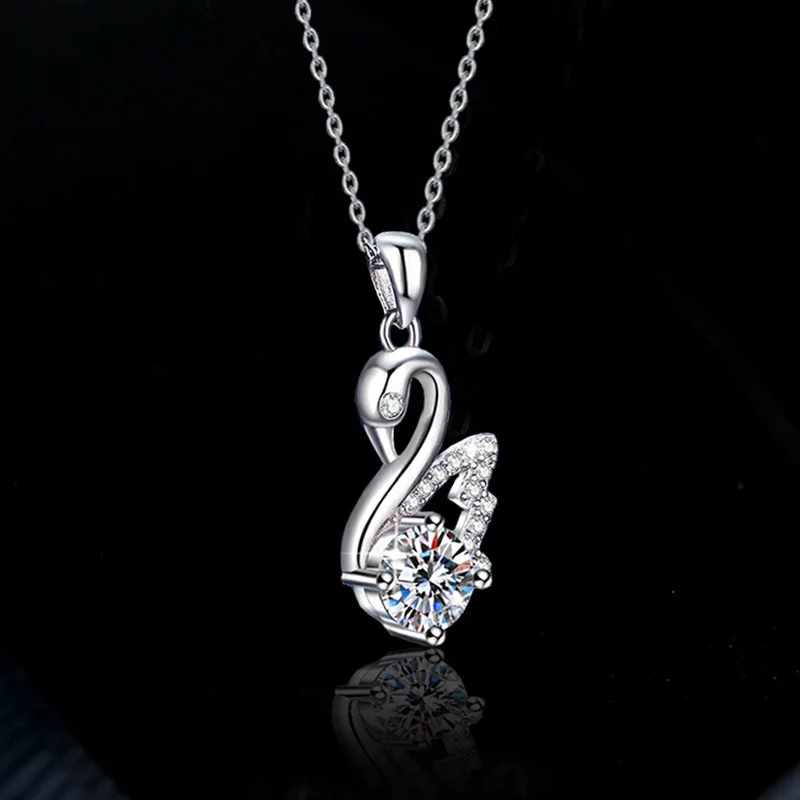 

Luxury 925 Sterling Silver moissanite Women's Necklace 1carat Little Swan Pendant Necklace With Certificate Valentine's Day Gift