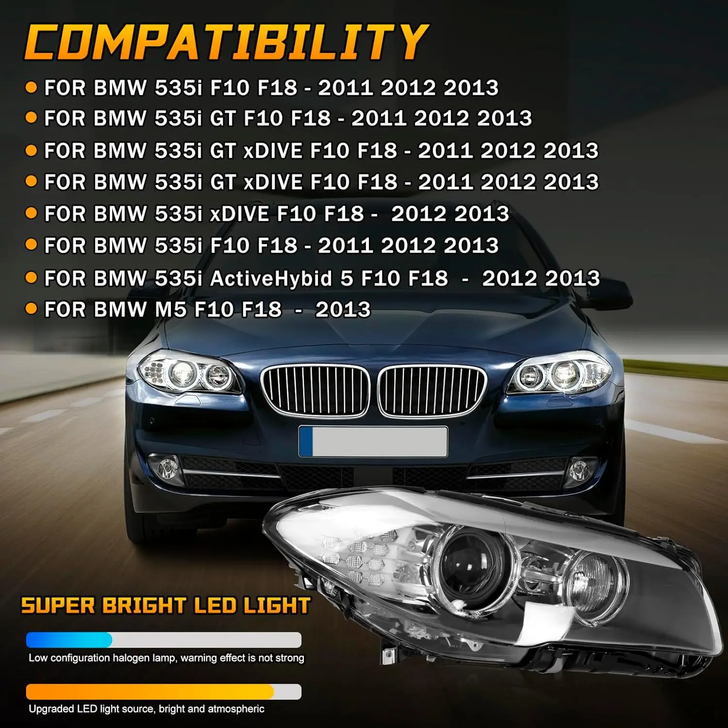 For BMW 5 Series F10 535i 528i 550i 2011-2013 Headlight Assembly Xenon Headlight Adaptive Headlamp 1PC Right Passenger Side