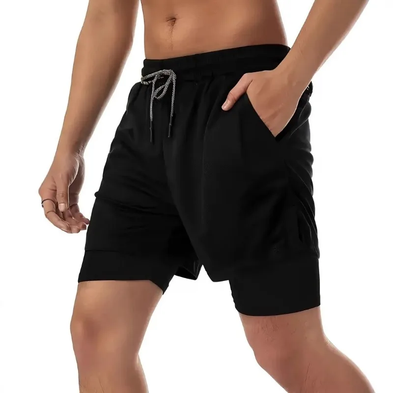 2025 Men's Outdoor Running Shorts - Double-Layer Breathable Lightweight Casual Sports Wear, Quick-Dry Comfort for Gym Summer