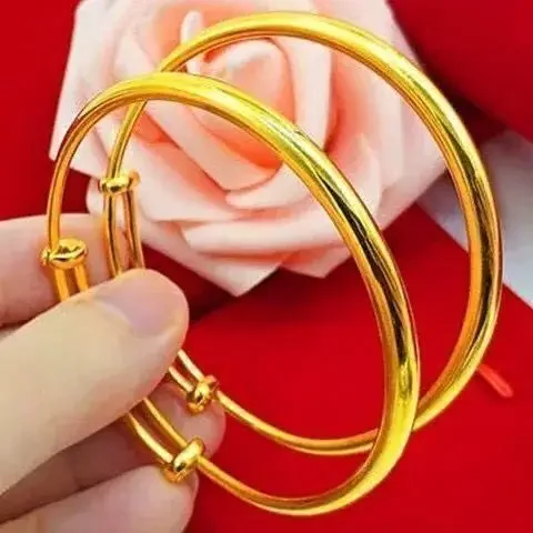 Mencheese-pulsera de oro aluvial 100% puro para mujer, brazalete de oro amarillo brillante, sólido, a la moda, regalo para madre, copia 999