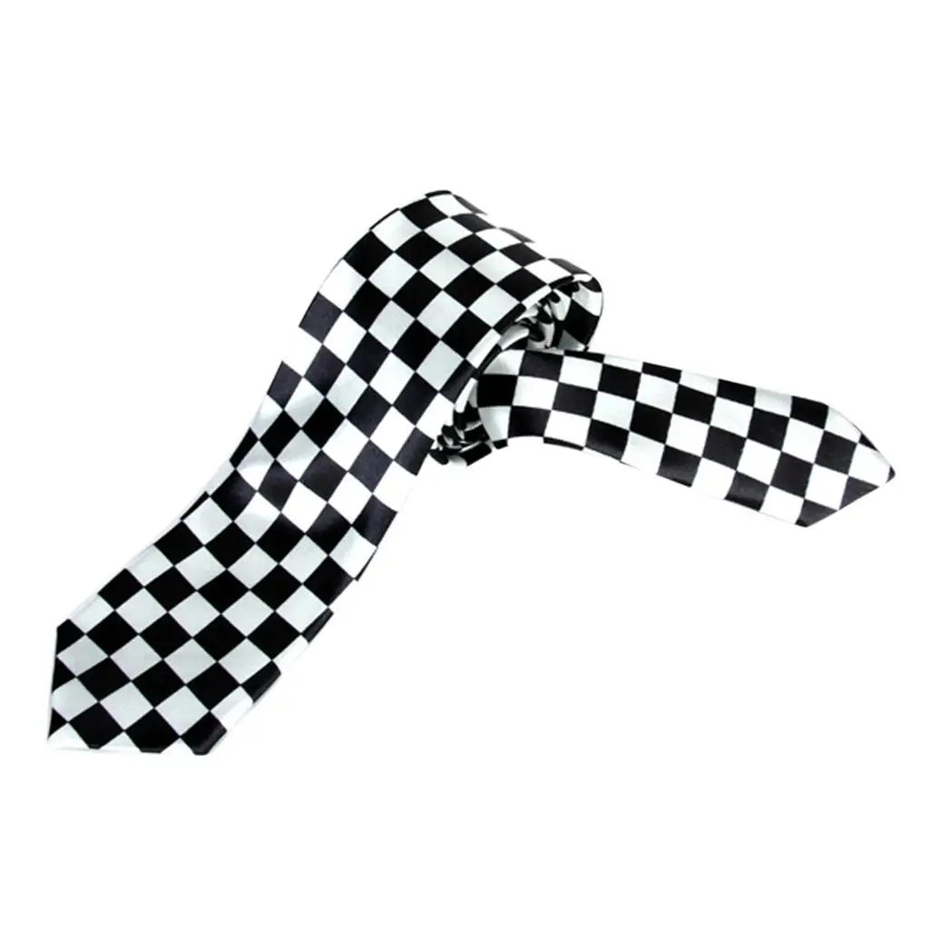 Black White Plaid Pretty Mens Necktie 2 '' Skinny Neck Tie Casual