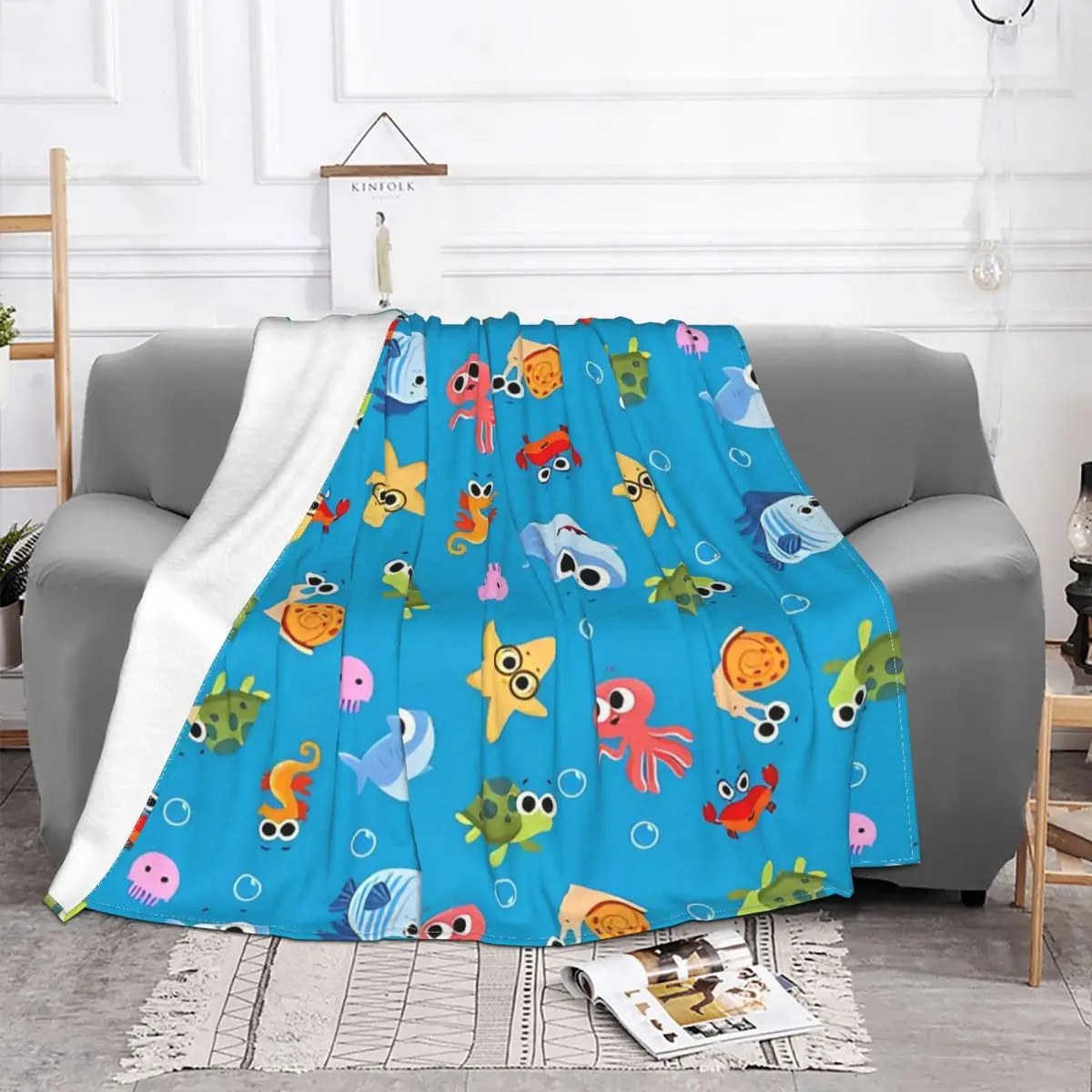 Finny The Shark Blanket English Cartoon Flannel Funny Breathable Throw Blankets for Home Spring/Autumn