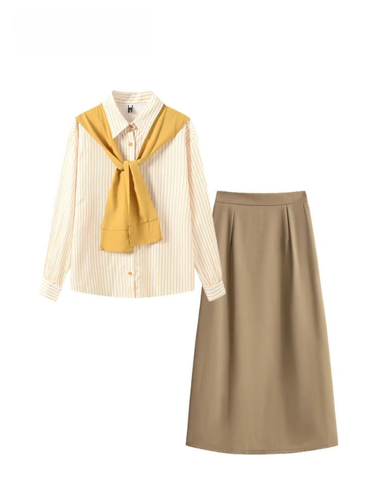 

plus Size Women's Ne irt Striped Chiffon Faion Set Early Autumn New Sle Vintage oulder Trendy plus Size Sister