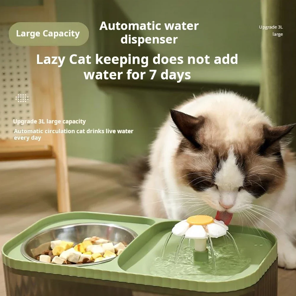 Pet Automatic Drinker Feeding Double Bowl Automatic Recirculation Running Water Cat Dog Drinking and Feeding Bowl Pet Supplies