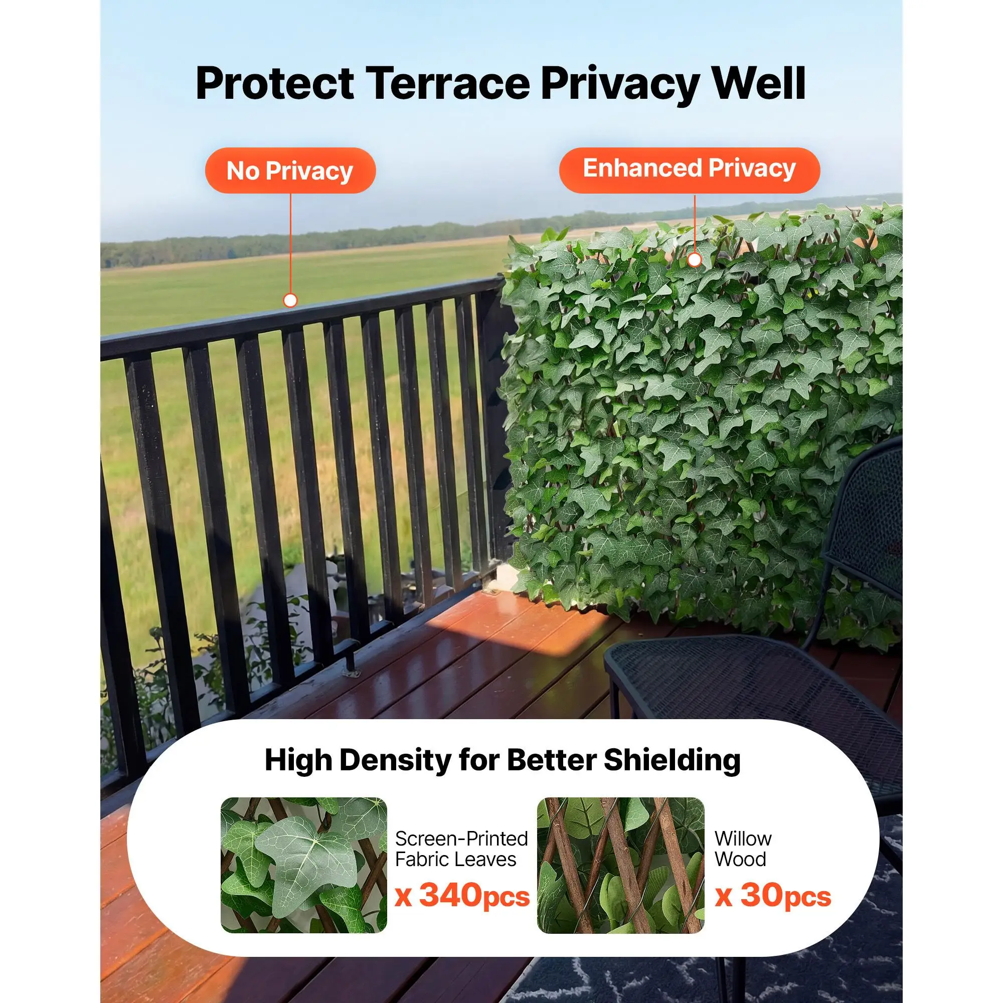 Expandable Fence Screen 25 x 126 in Artificial Ivy Plant Wall Realistic Faux Greenery Panel with 50 Zip Ties for balcony Patio Outdoor Decor