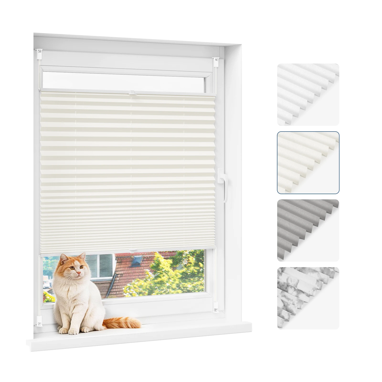 WOLTU Klemmfix Plissee ohne Bohren, Beige Faltrollo, Lichtdurchlässiges Easyfix mit Clips, Sichtschutz und Sonnenschutz für Fenster und Türen