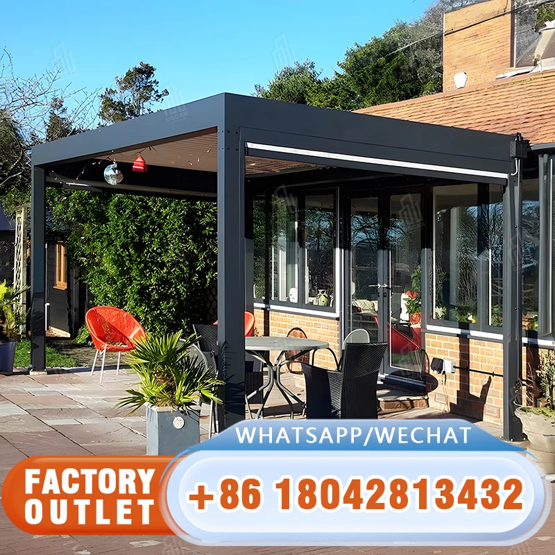 Custom automatic bioclimatic pergola gazebo pavilion garden outdoor with aluminum louver roof electronic system