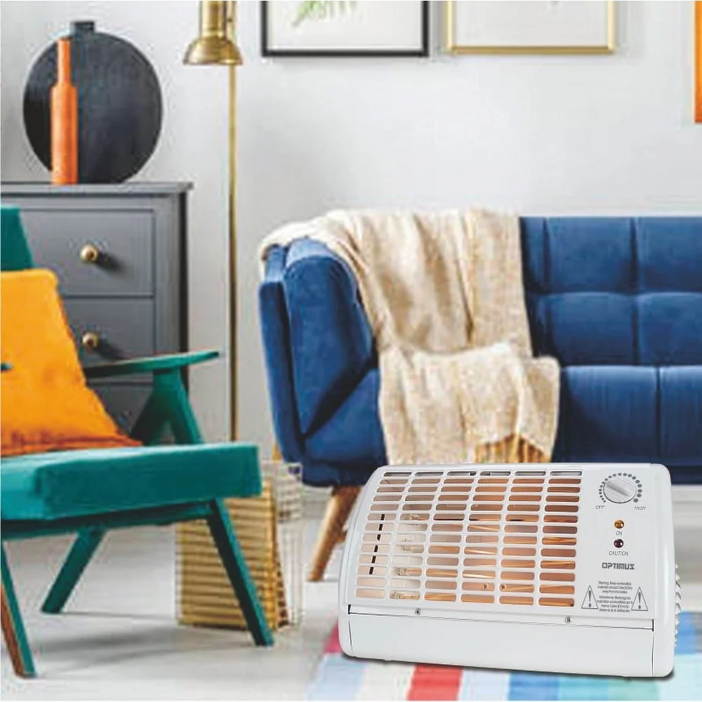 ポータブル電気ラジアントヒーター、サーモスタット付き、1320W、屋内用、転倒保護機能、ファン強制加熱システム、耐久性のある金属製