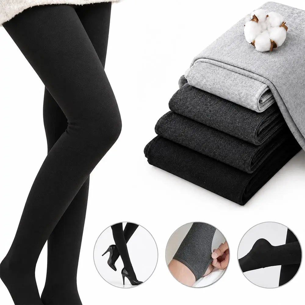 Sexy Elastic Vertical Stripe Leggings High Waist Thickened Winter Leggings Solid Color Keep Warm Thermal Leggings for Women