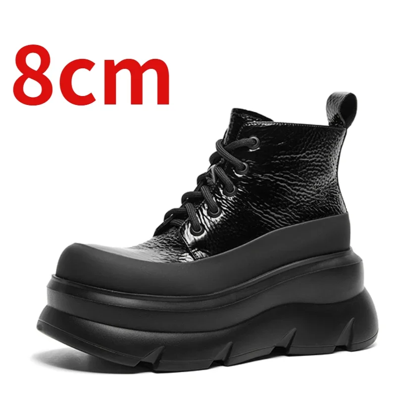 Genuine Leather Comfortable Breathable 8cm Design Height Increasing Boots Shoe For Women's Street Fashionable Thick Bottom Boots