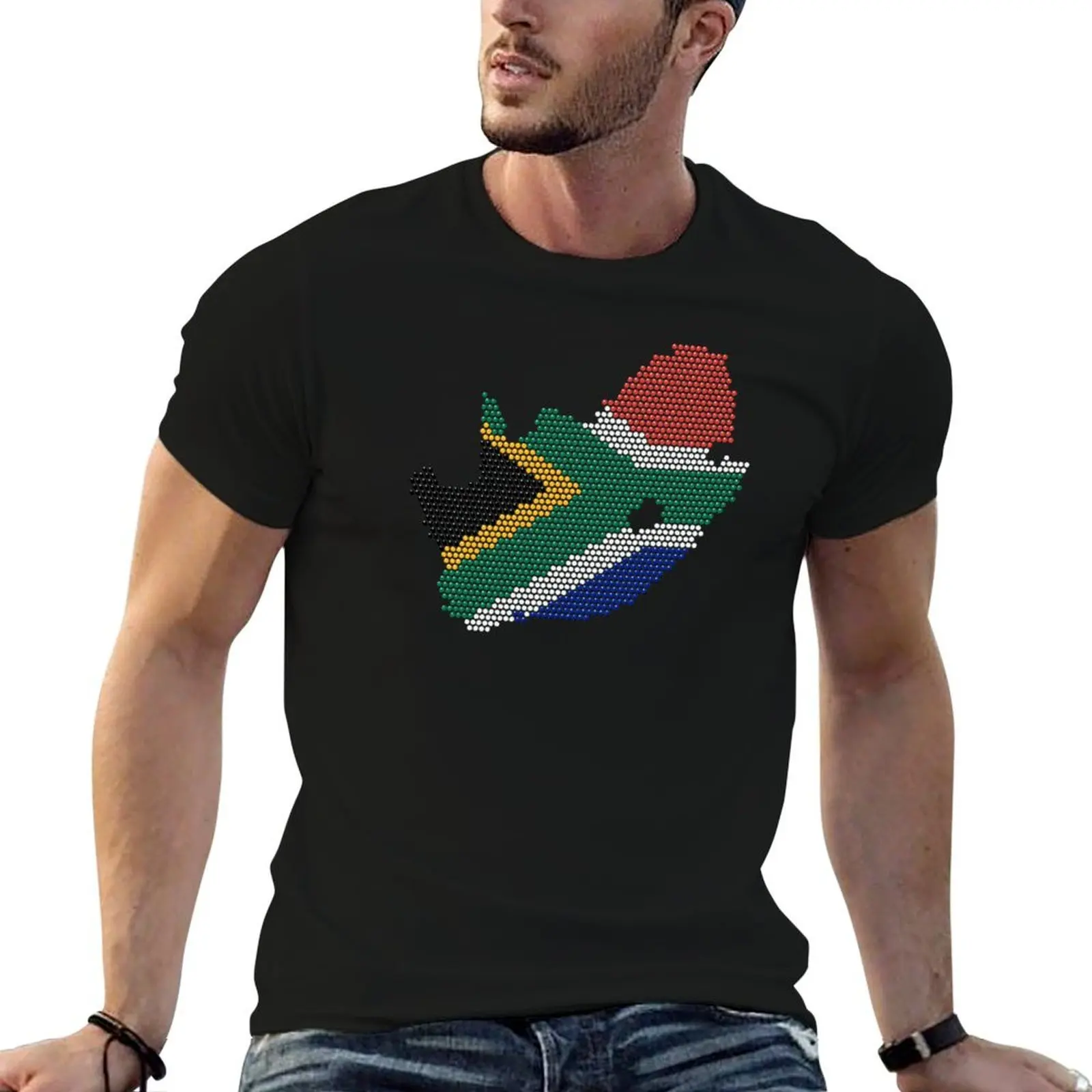 

South Africa Flag Map Traditional BeadWork Effect T-Shirt man t shirts high quality luxury brand t shirts cotton 100% T-Shirt