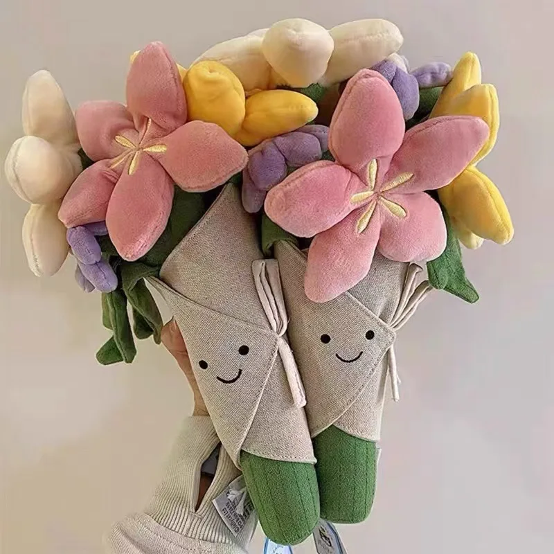 Buquê de Flores de Pelúcia Divertido, Brinquedo Macio de Desenho Animado, Presente para Crianças, Meninas, Aniversário, Dia dos Namorados, Decoração de Casa