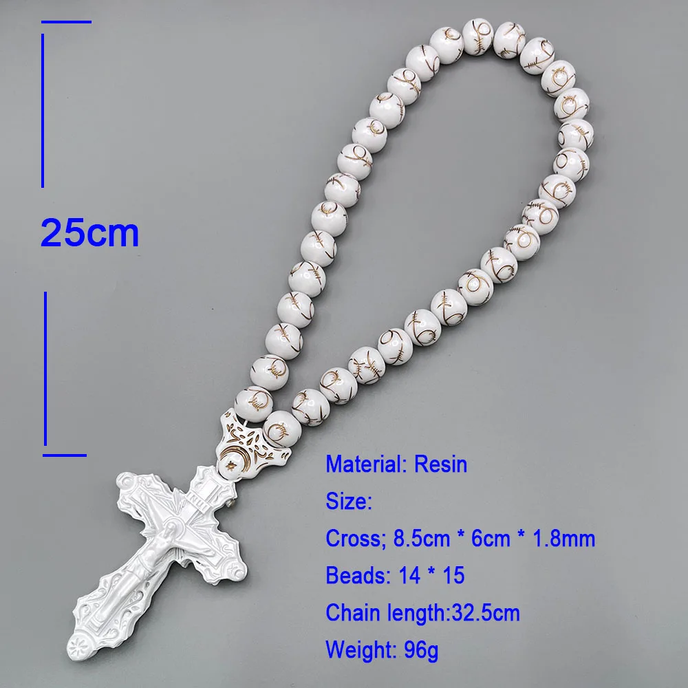 GS145 New Pendants Cross White Holy Christ Jesus Resin Paintings Exquisite Beads Redemption Religious Decoration 3D Car Necklace