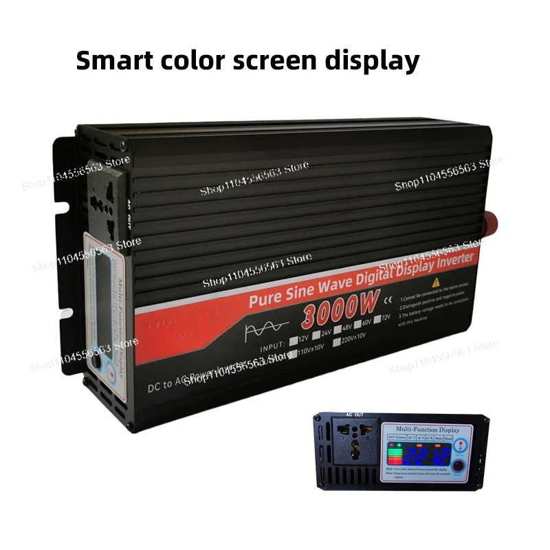 3000W Pure Sine Wave Power Inverter – 12-72V DC to 110/220V AC, 50/60Hz, for Car & Solar