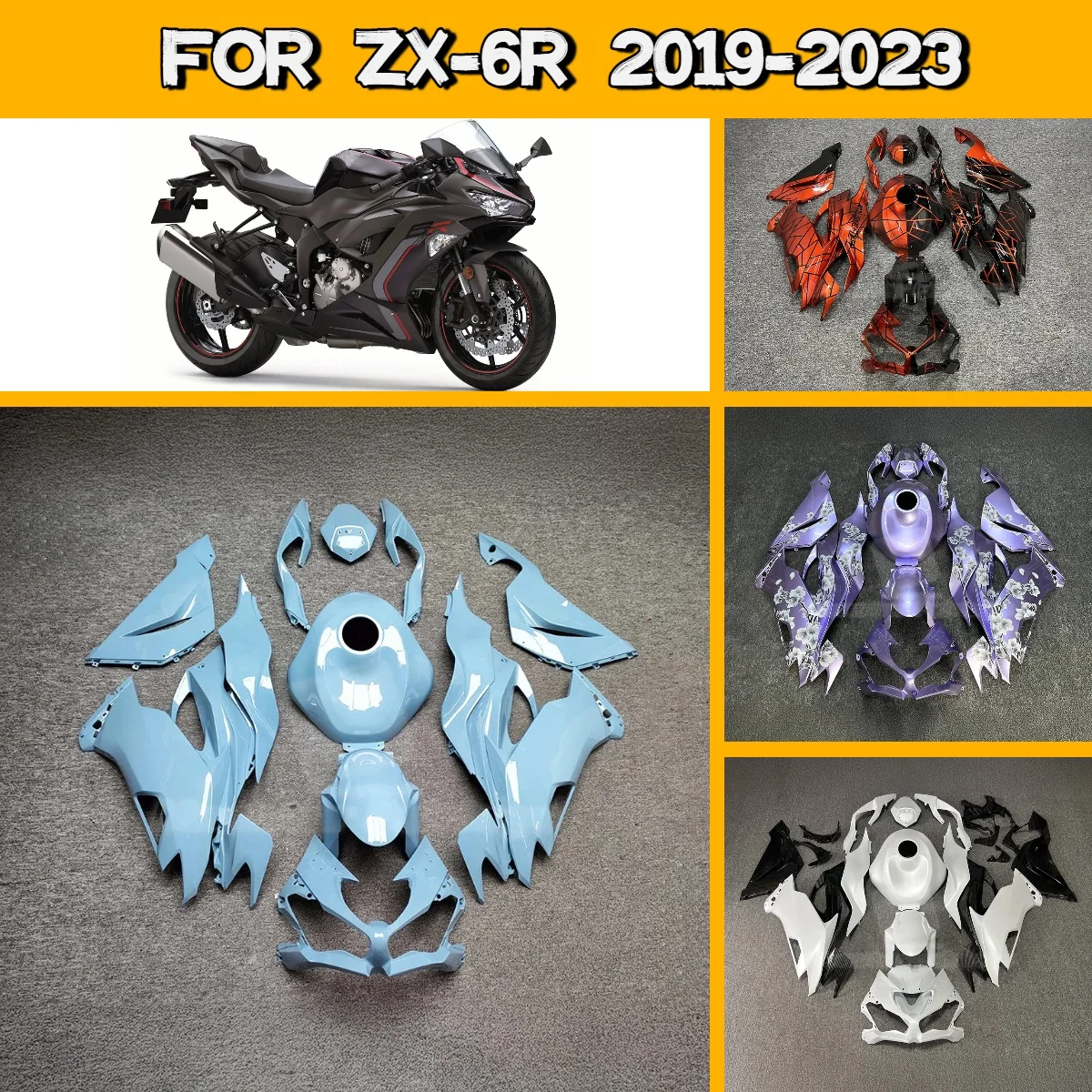 

Комплект обтекателей 2019-2023 ZX 6R, полный комплект высококачественных мотоциклетных обтекателей из ABS-пластика для Kawasaki ZX6R 19-23 годов выпуска