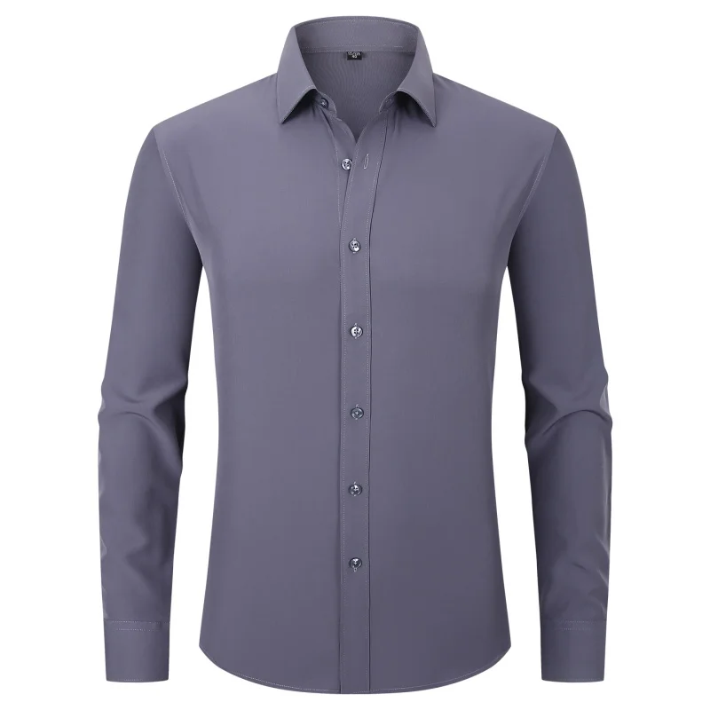 8XL الرجال قميص طويل الأكمام سليم صالح بلون قميص رسمي للأعمال الرجال الموضة الكلاسيكية الأساسية عادية أزرق أبيض كم طويل قميص الرجال