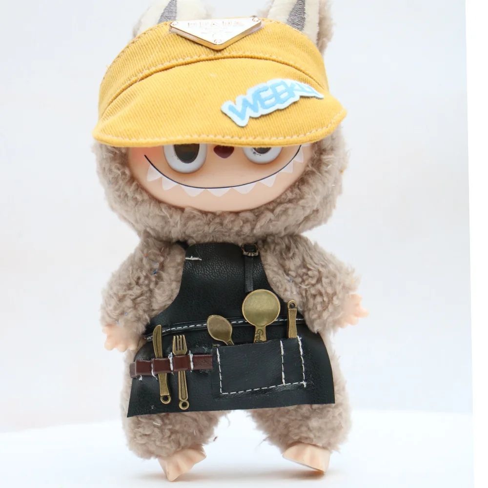 Creative Personality Tooling Apron Labubu Doll Clothing Decoration Apron Simple Solid Color Leather Apron Adjustable Length
