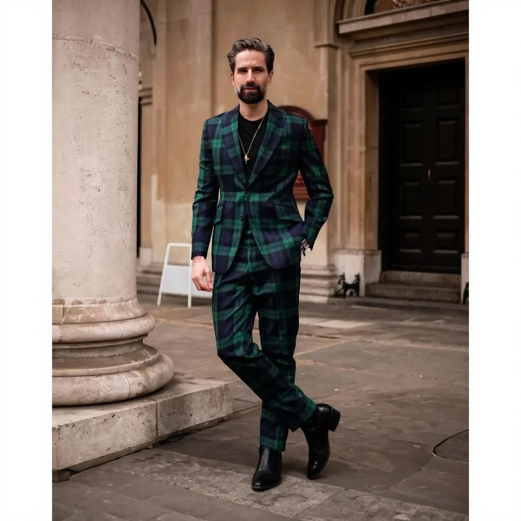 Trajes a cuadros para hombre, solapa de pico de un solo pecho, esmoquin de boda entallado para hombre, conjuntos de 2 uds de chaqueta y pantalones, traje Formal para fiesta de graduación para hombre