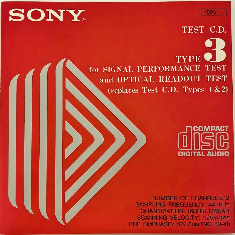 YEDS-7 SONY TEST CD,TYPE 3 FOR SIGNAL PERFORMANCE TEST AND OPTICAL READOUT TEST(replaces Test C.D. Types 1&2)