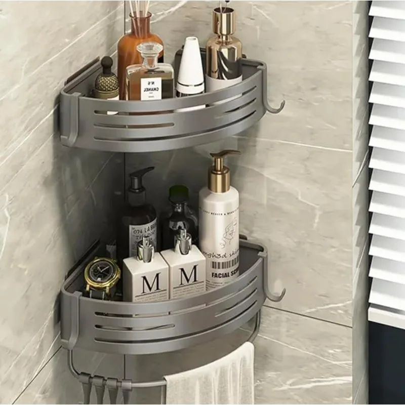 Hoek Douche Caddy Lijm Boren Installatie Opties Opgewaardeerd Roestvast Alumminum Ruime Badkamer Organizer Mat Zwart