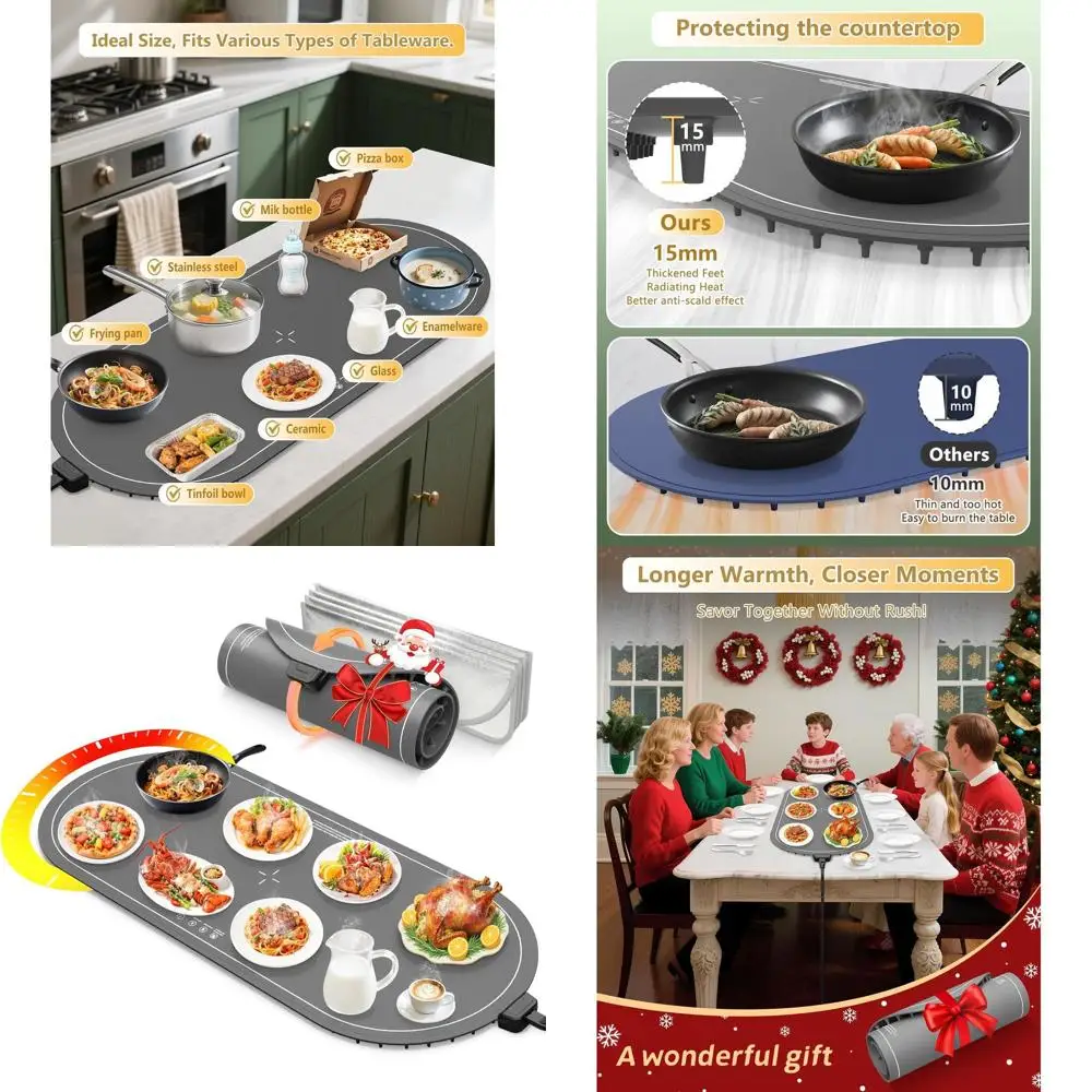 

Extra Large 36x15 Electric Food Warming Mat, Silicone Roll-Up Countertop Heater, Ideal for Parties and Kitchens, Great Cooking G