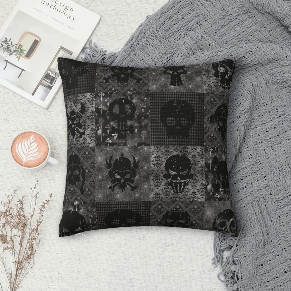 Skull Collage Gothic Goth Pillowcase Soft Polyester Cushion Cover Decorative Pillow Case Cover Sofa Square 40*40cm