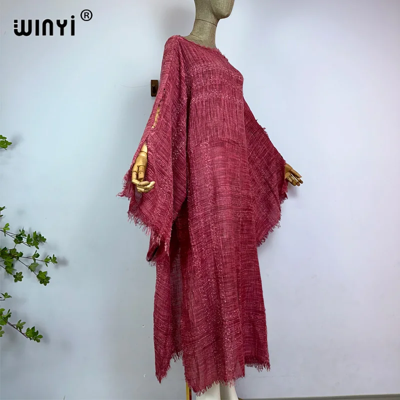 WINYI Tie-dyed monochrome summer beach long dress Elegant party Evening dress Women Beachwear long sleeve holiday party Kaftan