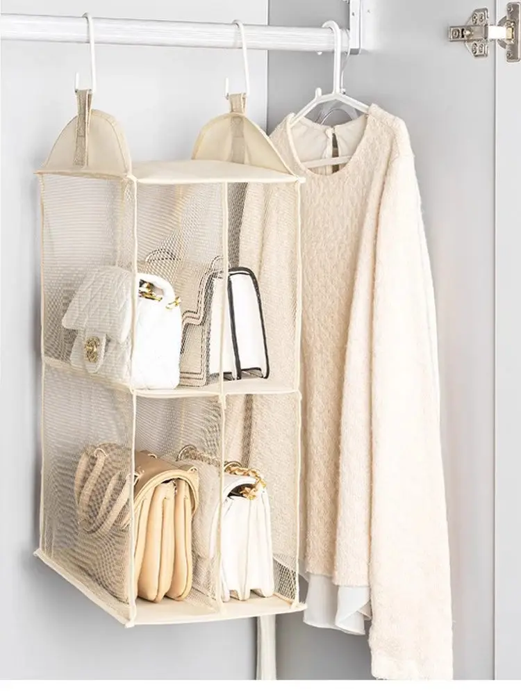 

Двухрядный подвесной органайзер для хранения сумок, для организации гардероба, из нетканого материала, в европейском стиле, однотонный, корейский дизайн.