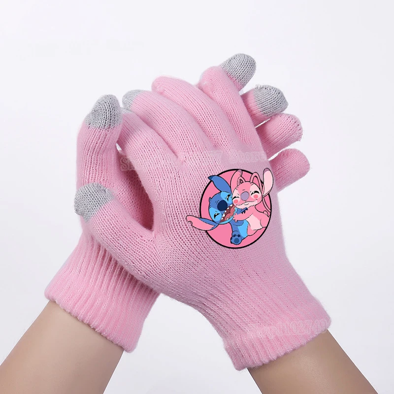 Guantes de punto Kawaii Disney Stitch versión de la pantalla táctil Otoño Invierno lana conducción al aire libre accesorios protectores cálidos