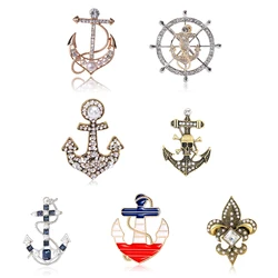 Shiny Crystal Anchor Brooches for Women Unisex Tool Pins Multi-color Available Office Party Accessories Gifts
