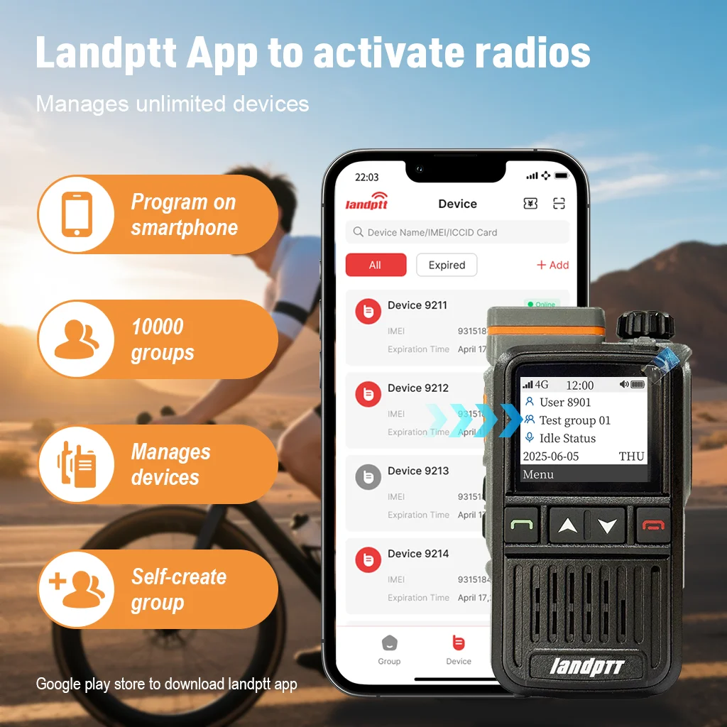 Landptt 4G Lte Network POC Radio with Sim Card Walkie Talkie Long Range 5000 Miles for Hiking and Camping Free Platform LH900