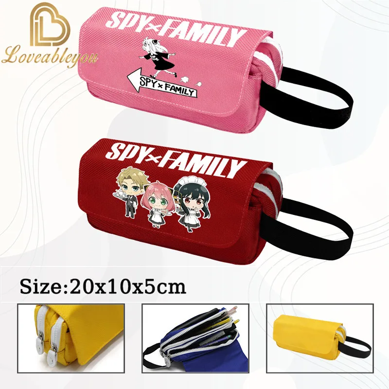 Anime SPY×FAMILY Pen Bag Anya Loid Forger Large Capacity Zipper Double Layer Pencil Case Canvas Stationery Box