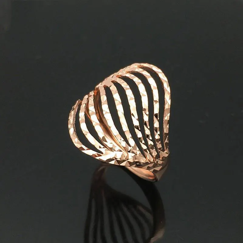 585 Purple Gold Plated 14K Rose Gold Wavy Bright Rings for Women Adjustable Exaggerated Fashion Chinese Style Luxury Jewelry